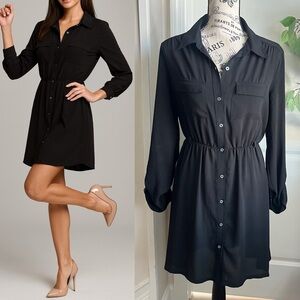 Have Classic Button-Down Long Sleeve Shirt Dress Black Sz L